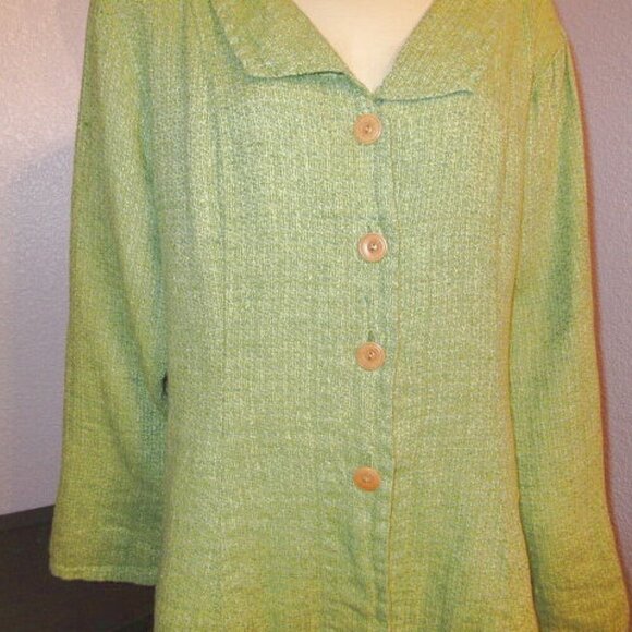 FLAX Cross Weave Linen Top Size L Tunic Tweed Button Up V-Neck Lagenlook Artsy - Picture 3 of 10
